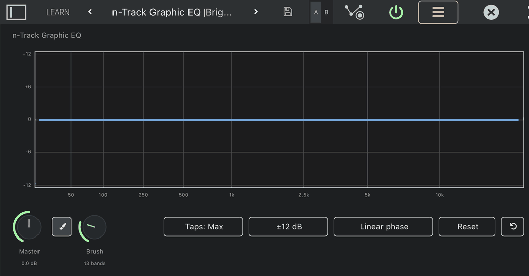 Drawing a curve on the Graphic EQ display with a 13-band brush